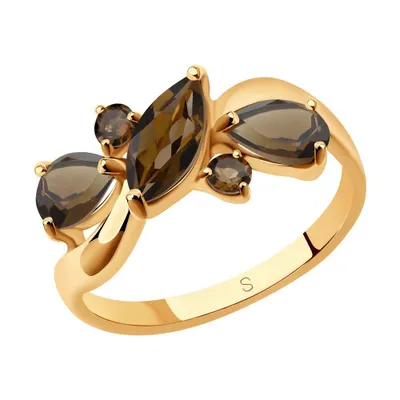 Кольцо из золочёного серебра с раухтопазами из серебро