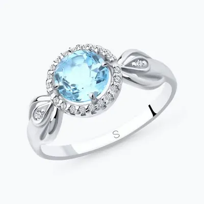 Кольцо из серебра с топазом и фианитами из родированное серебро