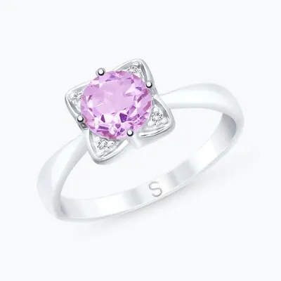 Кольцо из серебра с аметистом и фианитами из серебро