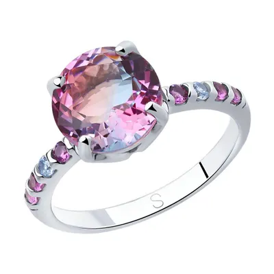 Кольцо из серебра с ситаллом и фианитами из серебро