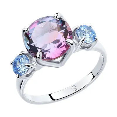 Кольцо из серебра с ситаллом и фианитами из серебро