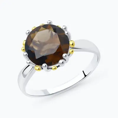 Кольцо из золочёного серебра с раухтопазом из серебро