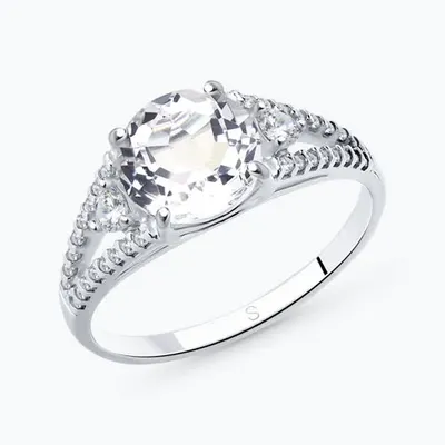 Кольцо из серебра с горным хрусталем и фианитами из серебро