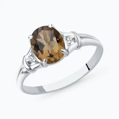 Кольцо из серебра с раухтопазом и фианитами из родированное серебро