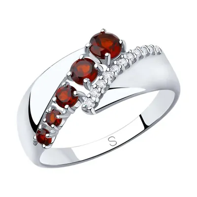 Кольцо из серебра с гранатами и фианитами из серебро