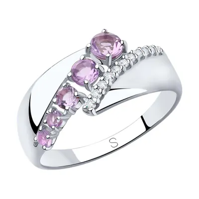 Кольцо из серебра с аметистами и фианитами из серебро