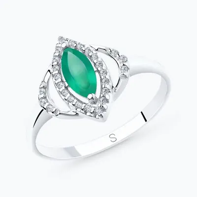 Кольцо из серебра с агатом и фианитами из родированное серебро