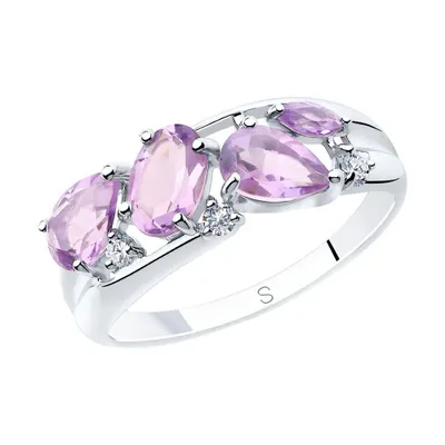 Кольцо из серебра с аметистами и фианитами из серебро