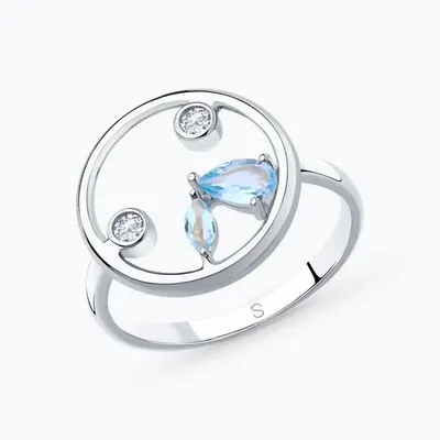 Кольцо из серебра с топазами и фианитами из родированное серебро