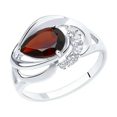 Кольцо из серебра с гранатом и фианитами из серебро