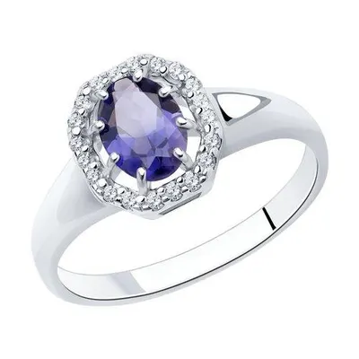 Кольцо из серебра с иолитом и фианитами из серебро