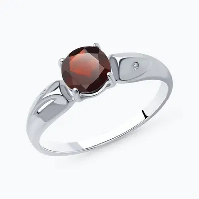 Кольцо из серебра с бриллиантами и гранатом из родированное серебро