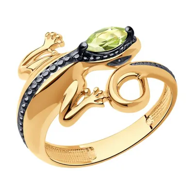 Кольцо из золочёного серебра с хризолитом из золочение розовое