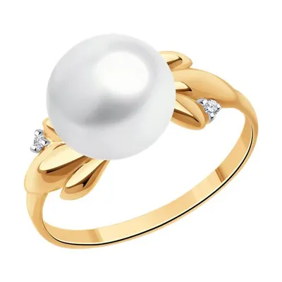 Кольцо из золочёного серебра с жемчугом и фианитами из серебро