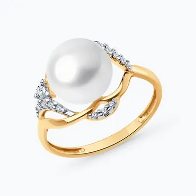 Кольцо из золочёного серебра с жемчугом и фианитами из серебро