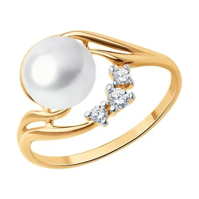 Кольцо из золочёного серебра с жемчугом и фианитами из серебро