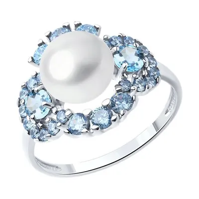 Кольцо из серебра с миксом камней и жемчугом из серебро