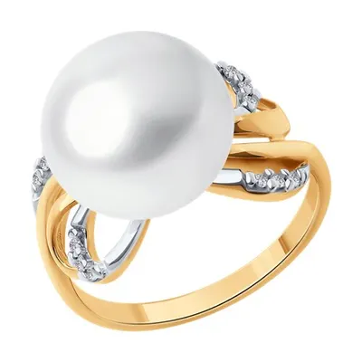 Кольцо из золочёного серебра с жемчугом и фианитами из серебро