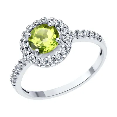 Кольцо из серебра с хризолитом и фианитами из серебро