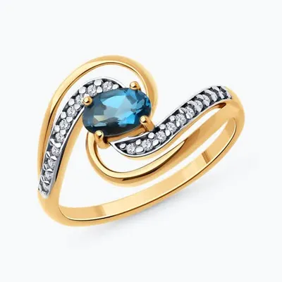 Кольцо из золочёного серебра с лондон топазом и фианитами из серебро