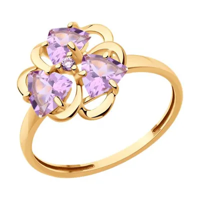 Кольцо из золочёного серебра с аметистами и фианитом из серебро