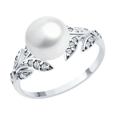 Кольцо из серебра с жемчугом и фианитами из серебро