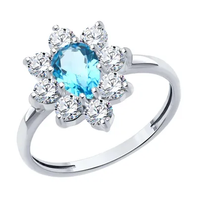 Кольцо из серебра с топазом и фианитами из серебро