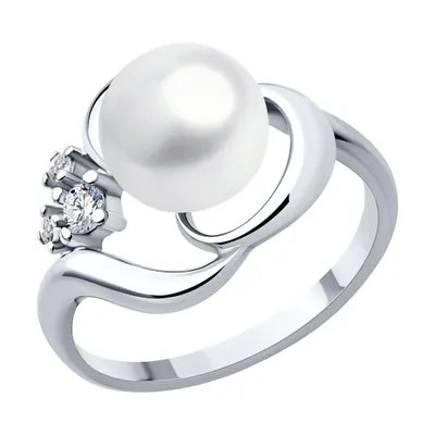 Кольцо из серебра с жемчугом и фианитами из серебро