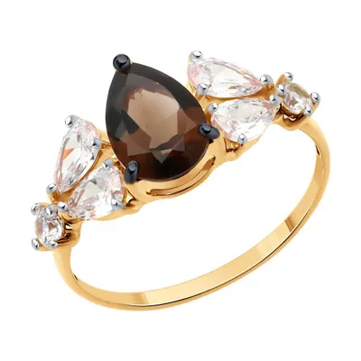 Кольцо из золочёного серебра с раухтопазом и фианитами из серебро