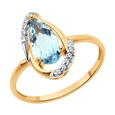 Кольцо из золочёного серебра с топазом и фианитами из серебро