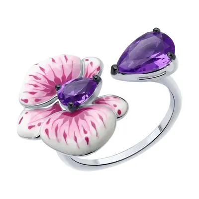 Кольцо из серебра с ситаллами и эмалью из серебро