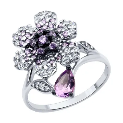 Кольцо из серебра с аметистом и фианитами из серебро