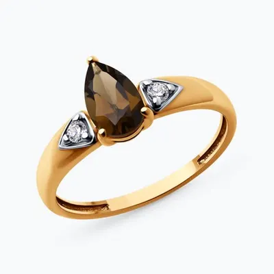 Кольцо из золочёного серебра с раухтопазом и фианитами из серебро