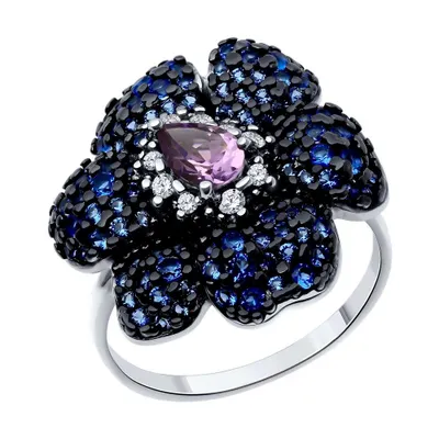 Кольцо из серебра с аметистом и фианитами из серебро