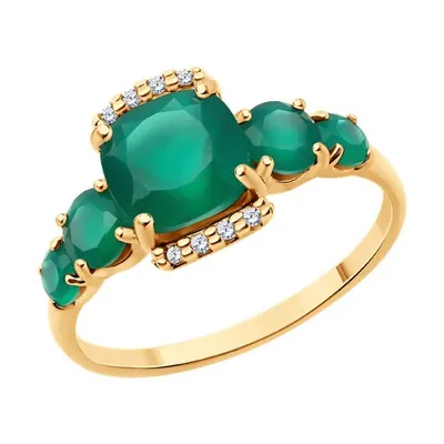 Кольцо из золочёного серебра с агатами и фианитами из серебро