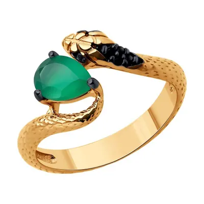 Кольцо из золочёного серебра с агатом и фианитами из серебро