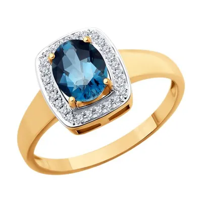 Кольцо из золочёного серебра с лондон топазом и фианитами из серебро