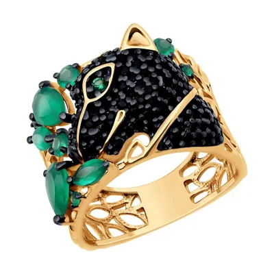 Кольцо из золочёного серебра с агатами и фианитами из серебро