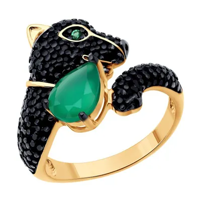 Кольцо из золочёного серебра с агатом и фианитами из серебро