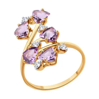 Кольцо из золочёного серебра с аметистами и фианитами из серебро