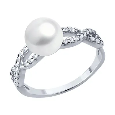 Кольцо из серебра с жемчугом и фианитами из серебро