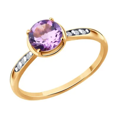 Кольцо из золочёного серебра с аметистом и фианитами из серебро