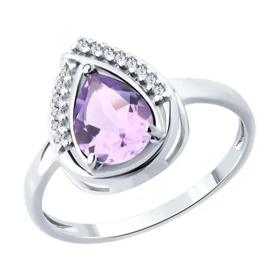 Кольцо из серебра с аметистом и фианитами из серебро