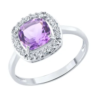 Кольцо из серебра с аметистом и фианитами из серебро
