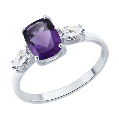 Кольцо из серебра с аметистом и фианитами из серебро