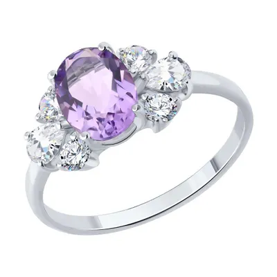 Кольцо из серебра с аметистом и фианитами из серебро