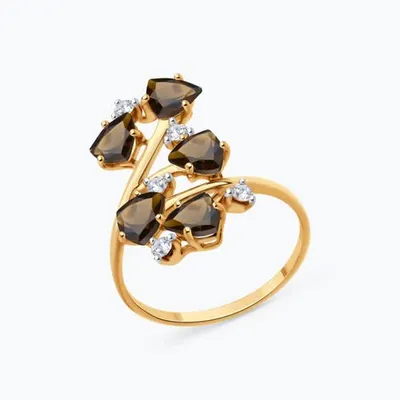 Кольцо из золочёного серебра с раухтопазами и фианитами из серебро