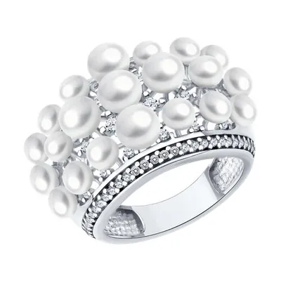 Кольцо из серебра с жемчугом и фианитами из серебро