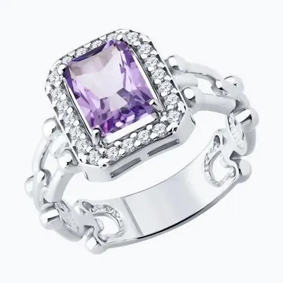 Кольцо из серебра с аметистом и фианитами из серебро