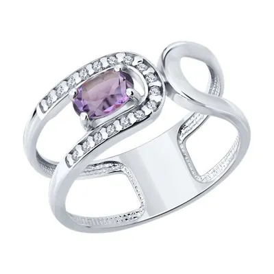 Кольцо из серебра с аметистом и фианитами из серебро